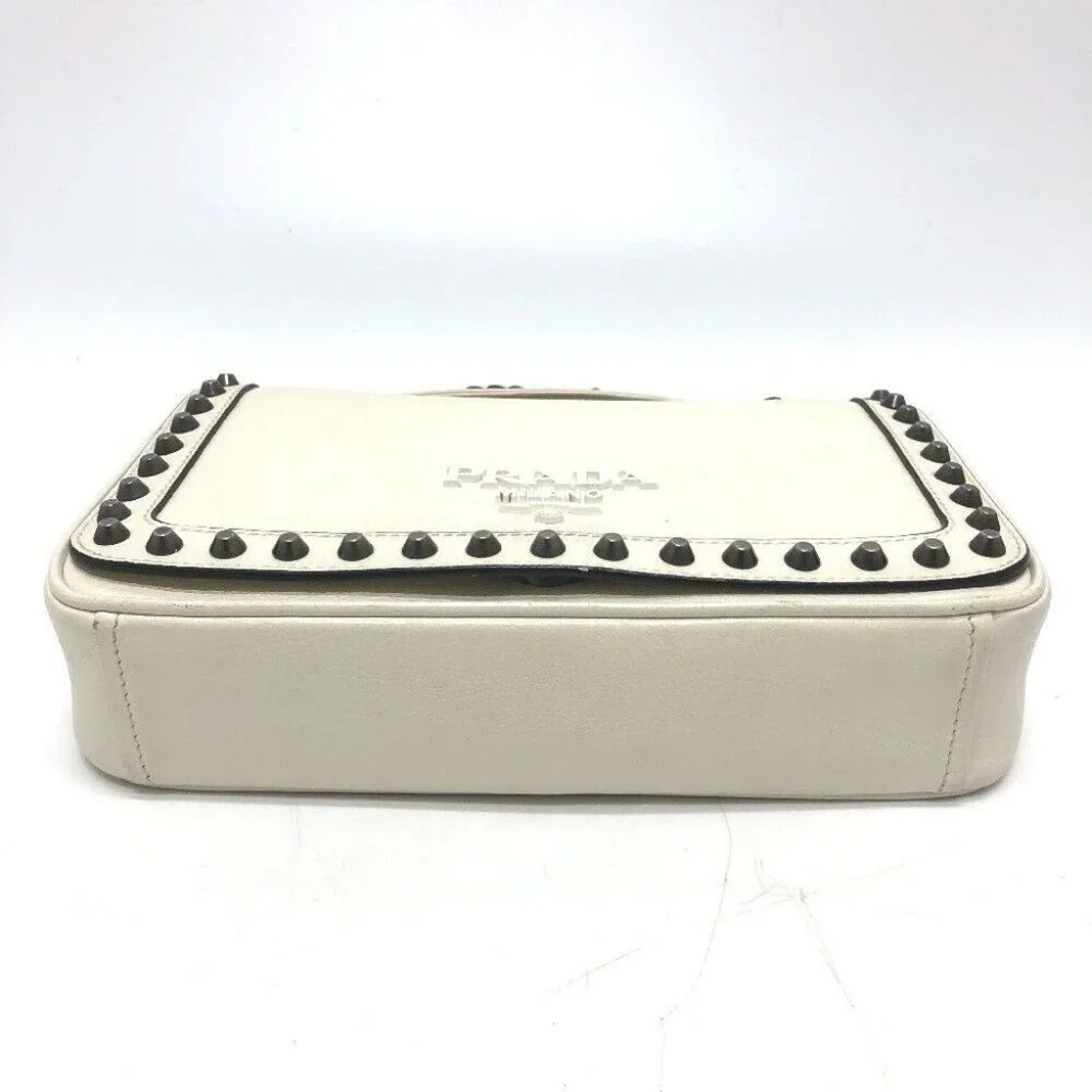 PRADA Logo studs ChainShoulder Bag Shoulder Bag Leather White - Picture 5 of 15